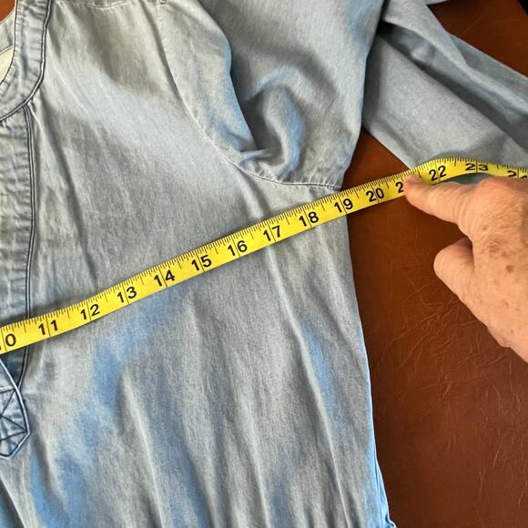 The Limited Blue Chambray Long Sleeve Jean Shift Mini Dress Size Small Tie Waist - Picture 9 of 10